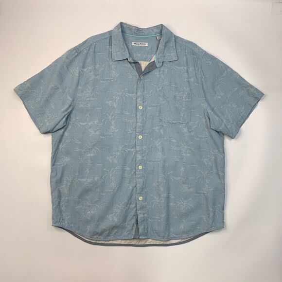Tommy Bahama Shirt Mens XXL Breeze Blue Palms in Paradise Silk Hawaiian Jacquard - Picture 2 of 11
